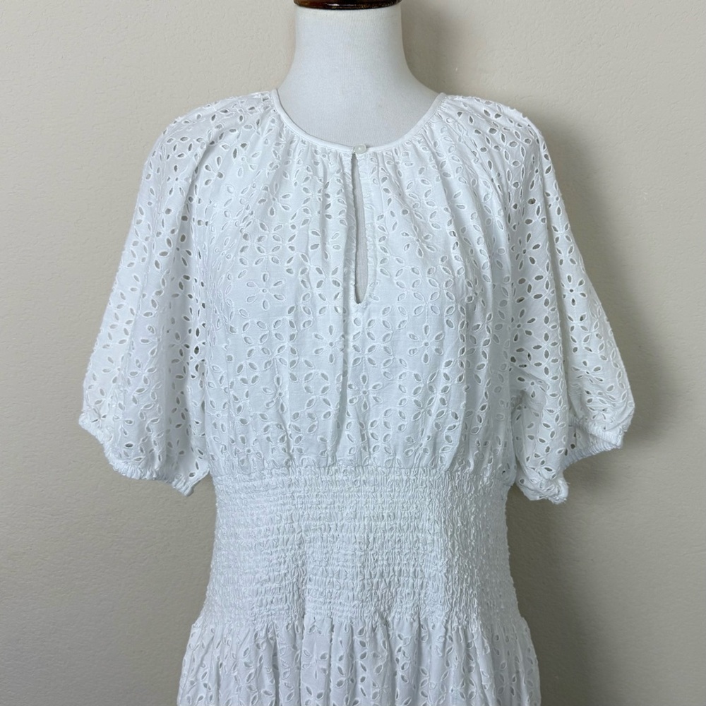 J. Crew Provence Smocked-Waist Midi Dress in Eyelet, White - Picture 4 of 13